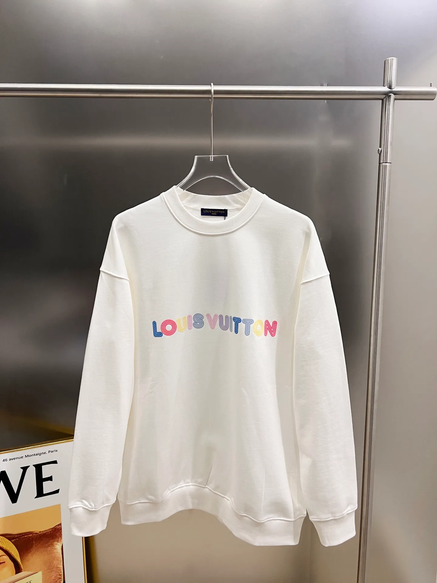 🅿️260 1v Louis* 2025 Autumn and Winter New Style Customized Double Yarn Fabric Round Neck Long Sleeve Sweater Classic Letter Foaming Technology High-End Version! The same loose version for men and women S M L XL XXL five sizes color black white